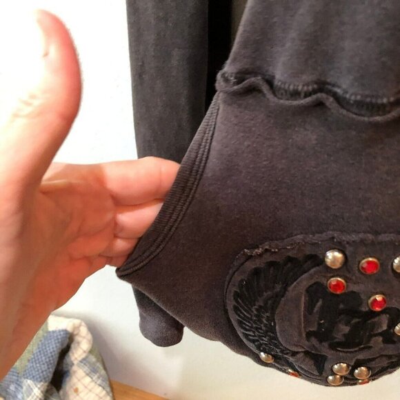 Treasure Rock Womens Size XL Black Rhinestones Full Zip Up Hoodie Jacket - Picture 7 of 12